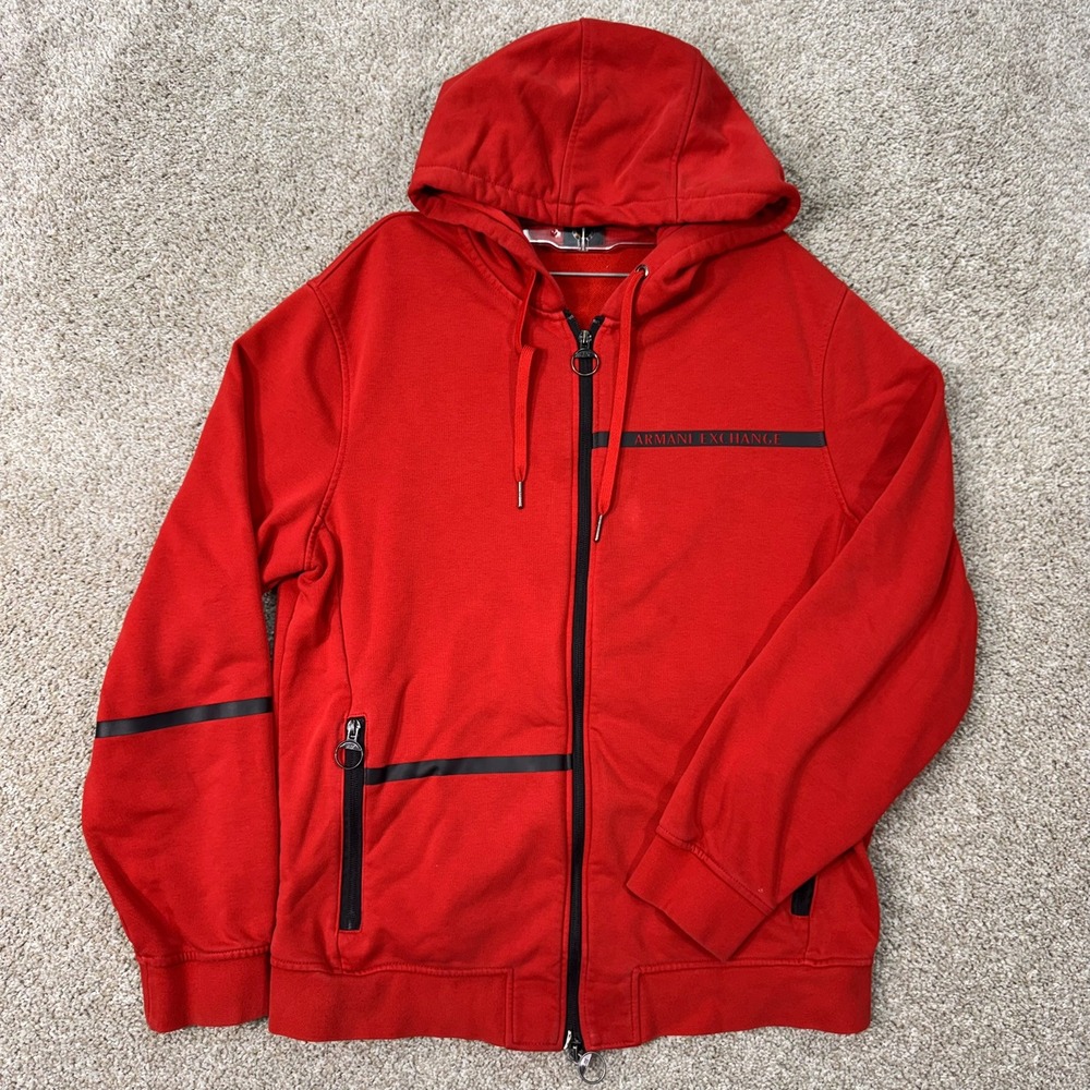 Armani Exchange Hoodie Mens M Full Zip Red Coordinates Logo EUC